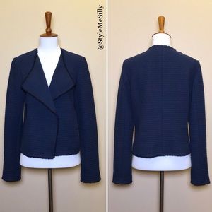 Ann Taylor Navy Textured Open-Front Blazer